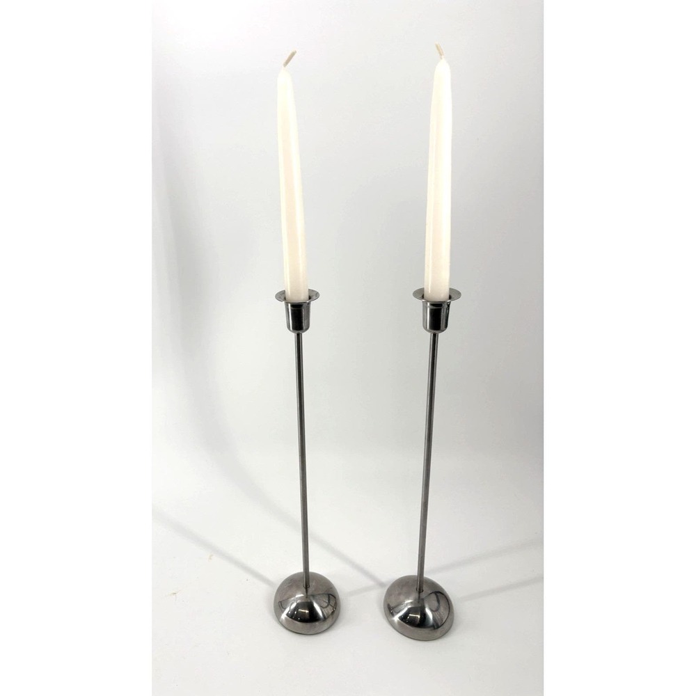 Vintage IKEA Stockholm Nickel Metal Taper Candle Holders Set 2 Modernist 90s